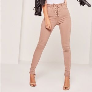 Misguided High-waist lace up jeans